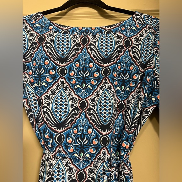 Loft Blue Pattern Belted Long-Sleeve Shirt Dress Size Small - Picture 2 of 8